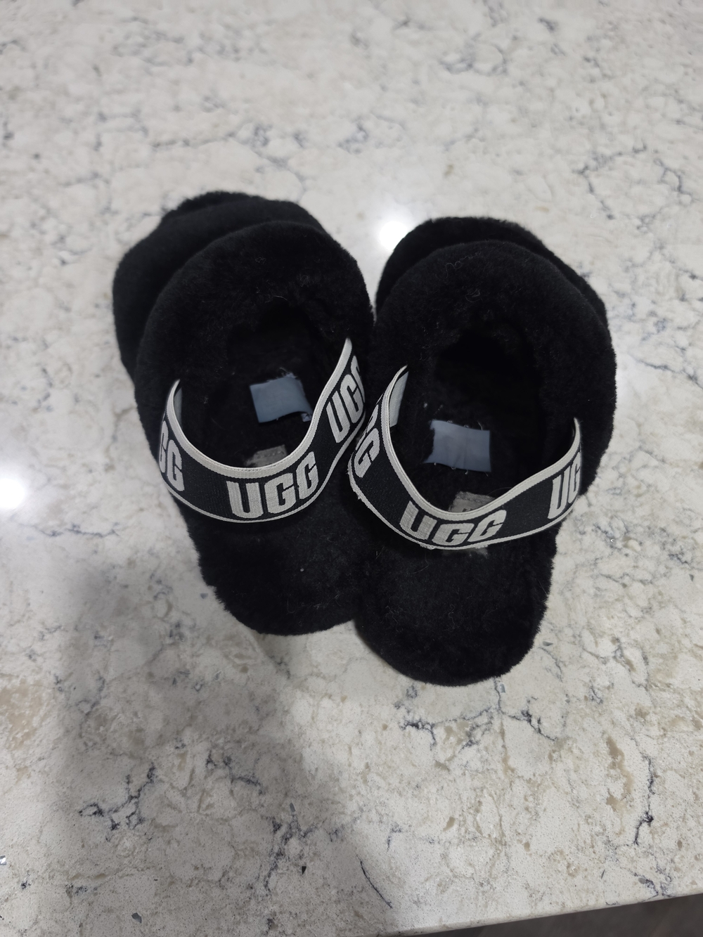 UGG Black Fluffy Slide Sandals with Branded Strap - Picture 2 of 4